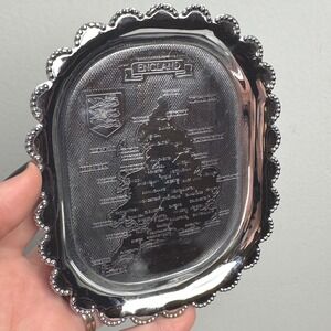Celtic Quality Plate England Map Silver Tone Scalloped Edge Souvenir Tray Petite